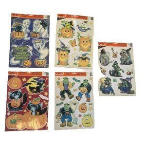 Vtg Fall Halloween Vinyl Window Clings Lot 5 Pumpkin Witch Cat Ghost Decor